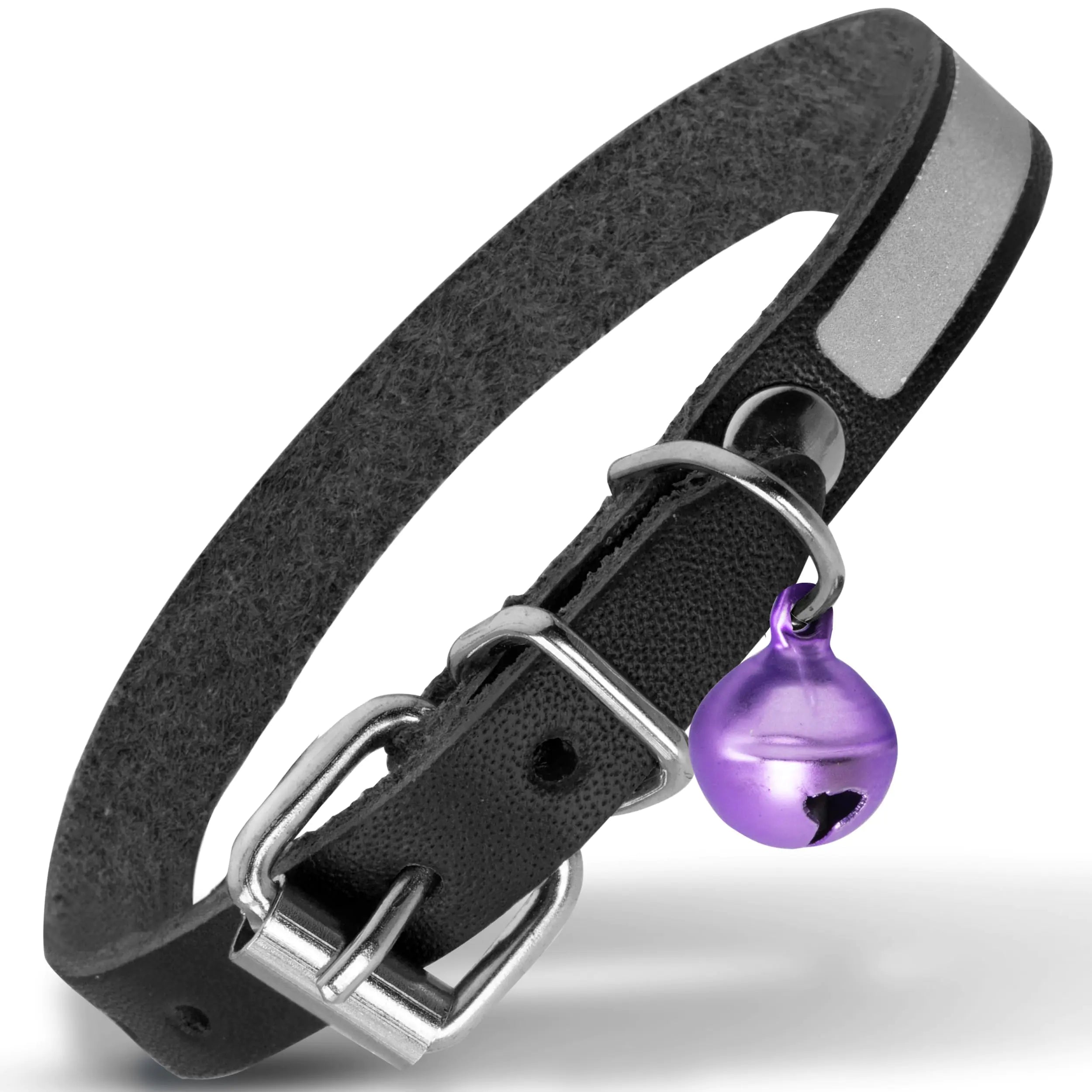 Filbert Leather Cat Collar Reflective Cat Collar Leather Cat Collar with Bell Indoor & Outdoor Cat Collar Non Breakaway Bird Warning Cat Collar Reflective Leather Kitty Collar 5 Colors & 3 Size
