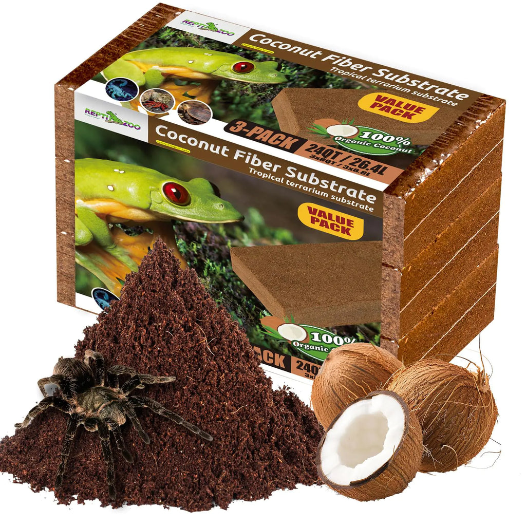 REPTI ZOO 3 Pack Coconut Fiber Substrate for Reptile 24QT Reptile Coco Coir Brick for Hermit Crab Turtle Snake Frog Gecko Lizard Spider Reptile Coconut Husk Terrarium Bedding