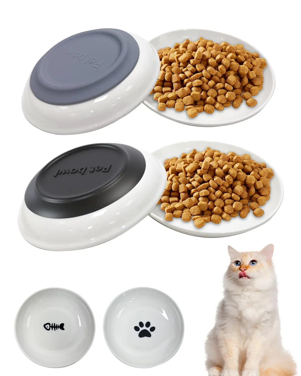 4 Pack Shallow Ceramic Cat Dish6 inch Whisker Fatigue Cat Bowl for Indoor CatsNon Slip Cat Slow Feeder Dishes for Food and WaterCeramic Cat Plate